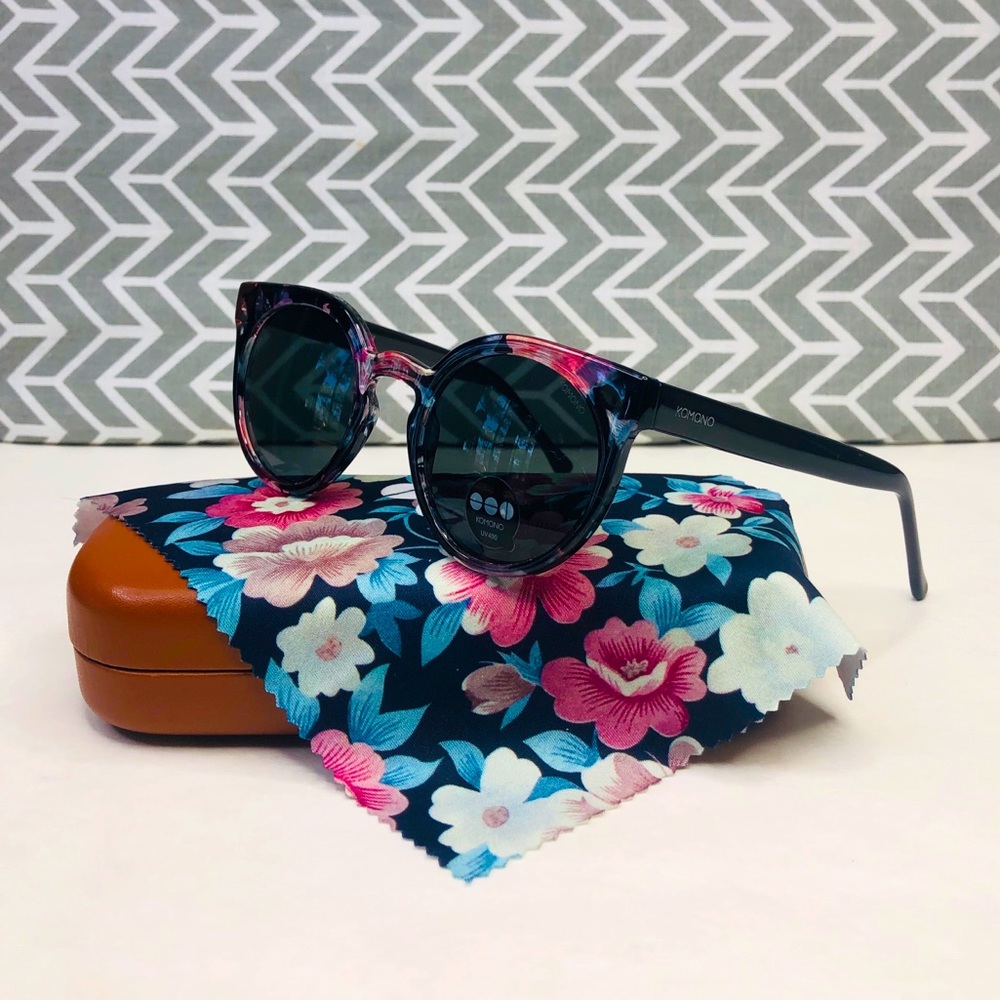 KOMONO The Lulu Floral Sunglasses NEW wing tip cateye black pink - Picture 5 of 12